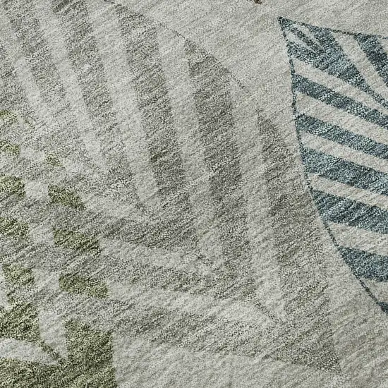 8' Gray Teal And Gold Floral Washable Round Rug With UV Protection Photo 9