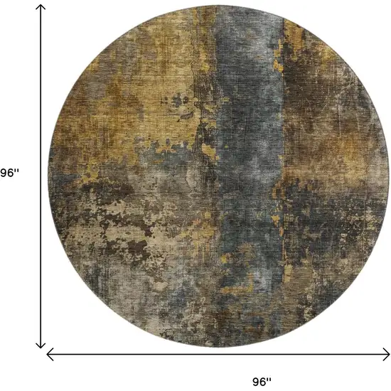 8' Gray Teal And Gold Striped Washable Round Rug With UV Protection Photo 9