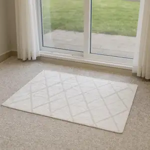 Photo of 6' Gray Wool Geometric Hand Woven Runner Rug