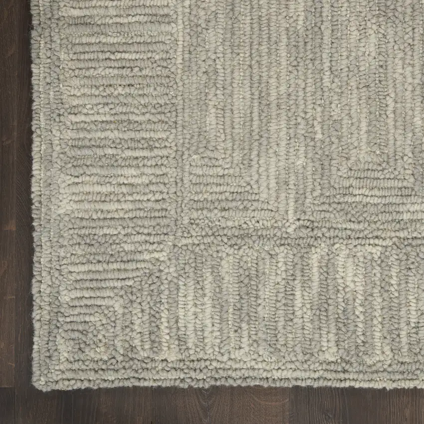 8' Gray Wool Geometric Runner Rug Photo 7