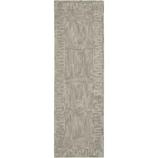 8' Gray Wool Geometric Runner Rug Photo 1