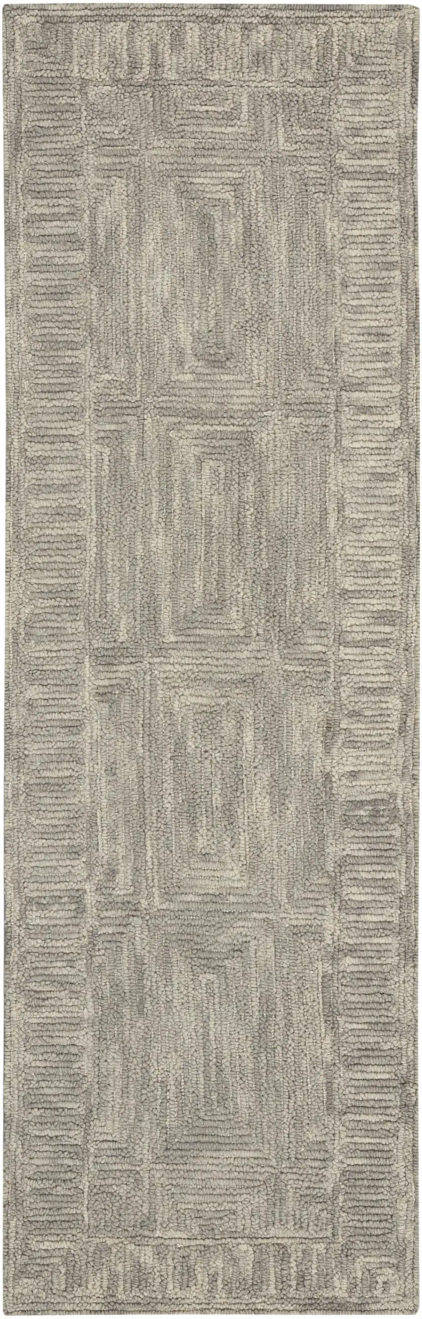 8' Gray Wool Geometric Runner Rug Photo 1