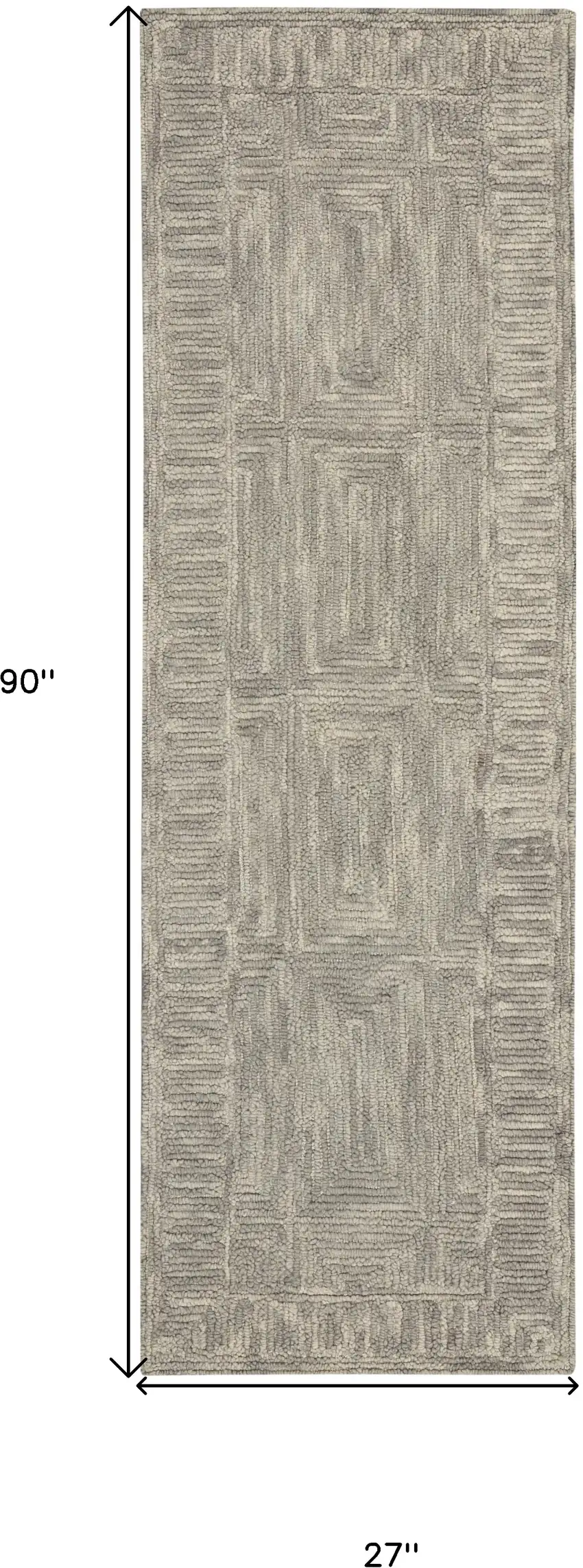 8' Gray Wool Geometric Runner Rug Photo 3