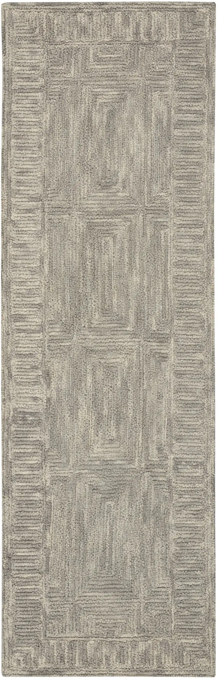 8' Gray Wool Geometric Runner Rug Photo 4