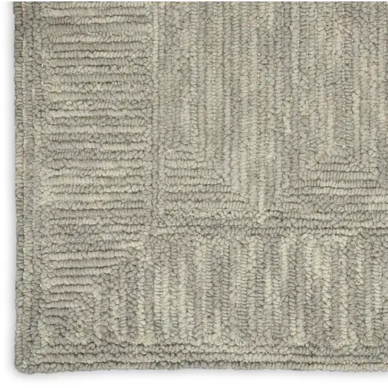 8' Gray Wool Geometric Runner Rug Photo 9
