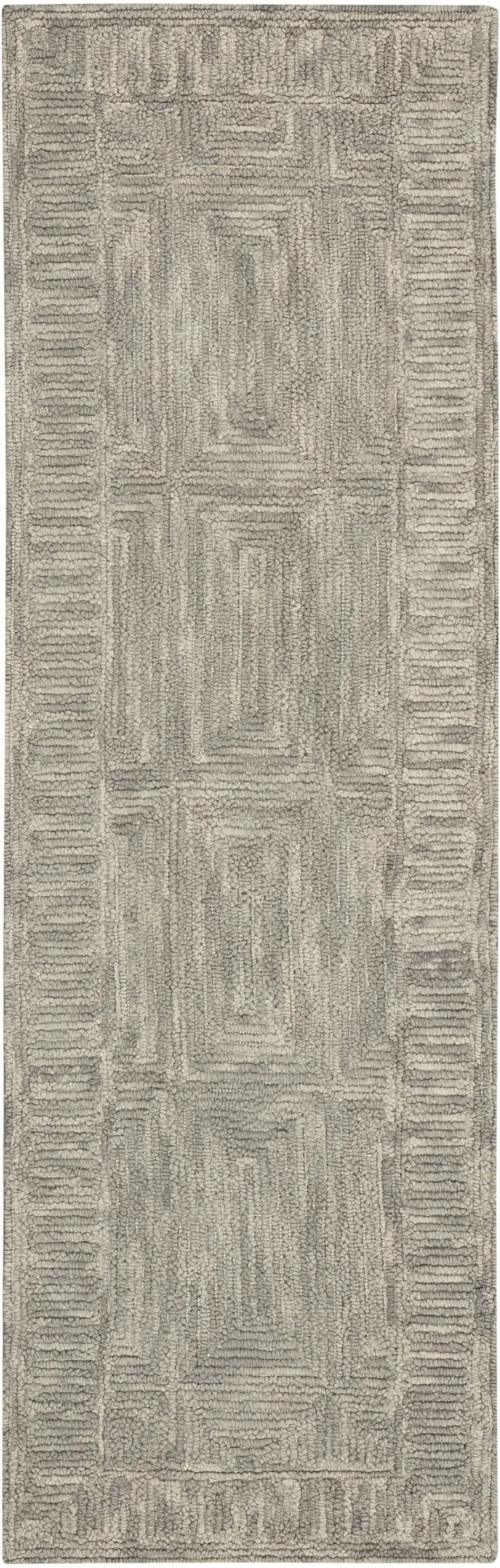 8' Gray Wool Geometric Runner Rug Photo 2