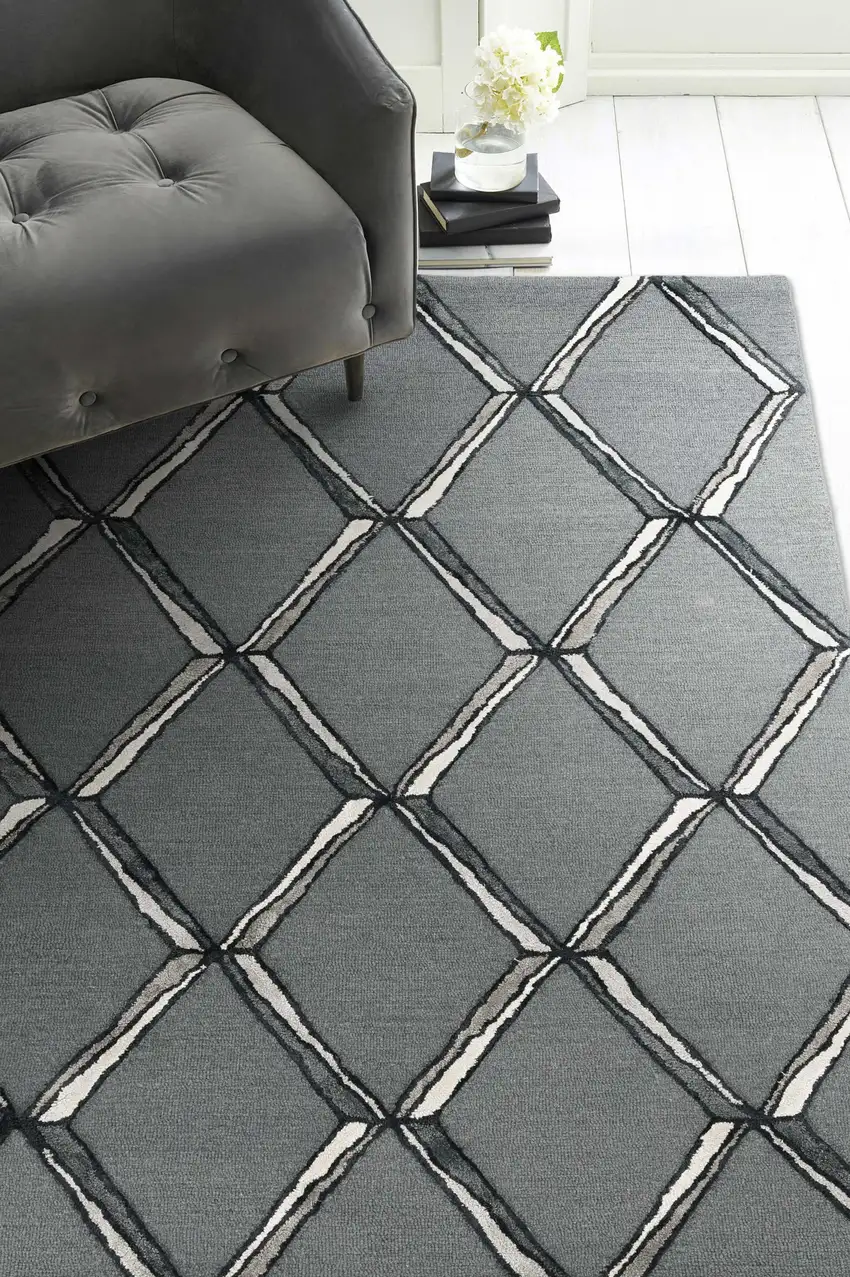 8' Gray Wool Handmade Runner Rug Photo 5