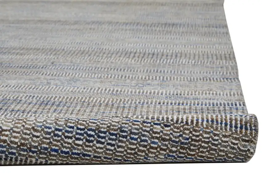 12' Gray Wool Striped Hand Knotted Runner Rug Photo 2