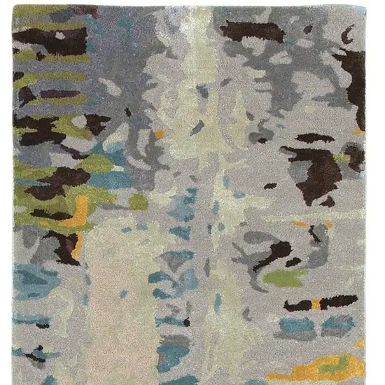 8' Gray Yellow And Black Abstract Hand Tufted Runner Rug Photo 4