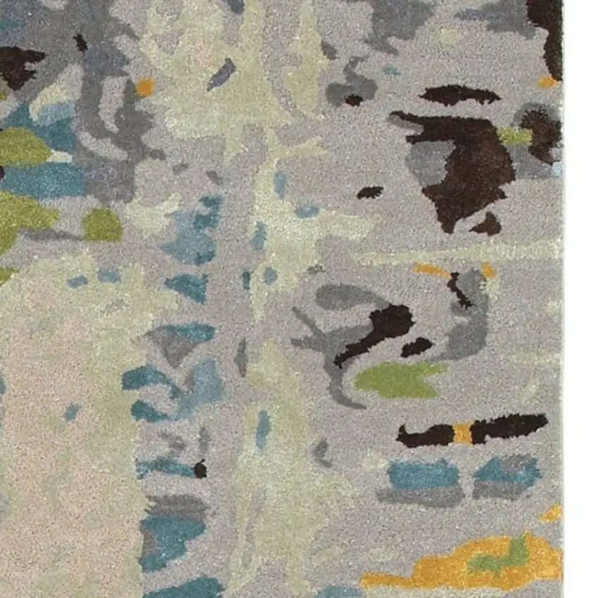 8' Gray Yellow And Black Abstract Hand Tufted Runner Rug Photo 6