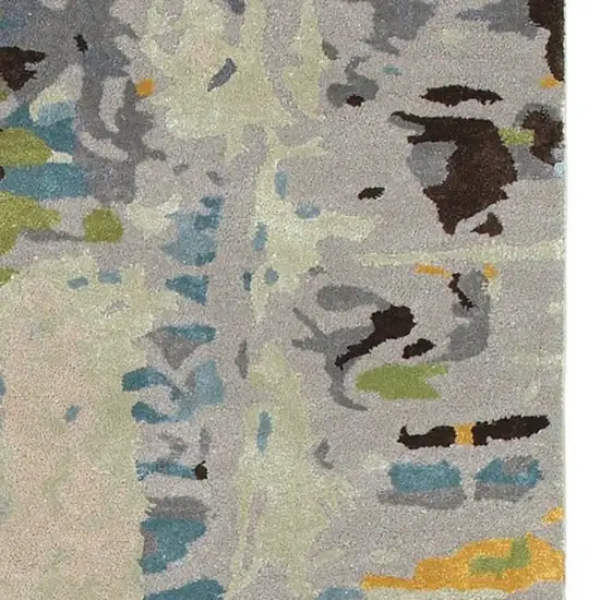 8' Gray Yellow And Black Abstract Hand Tufted Runner Rug Photo 6