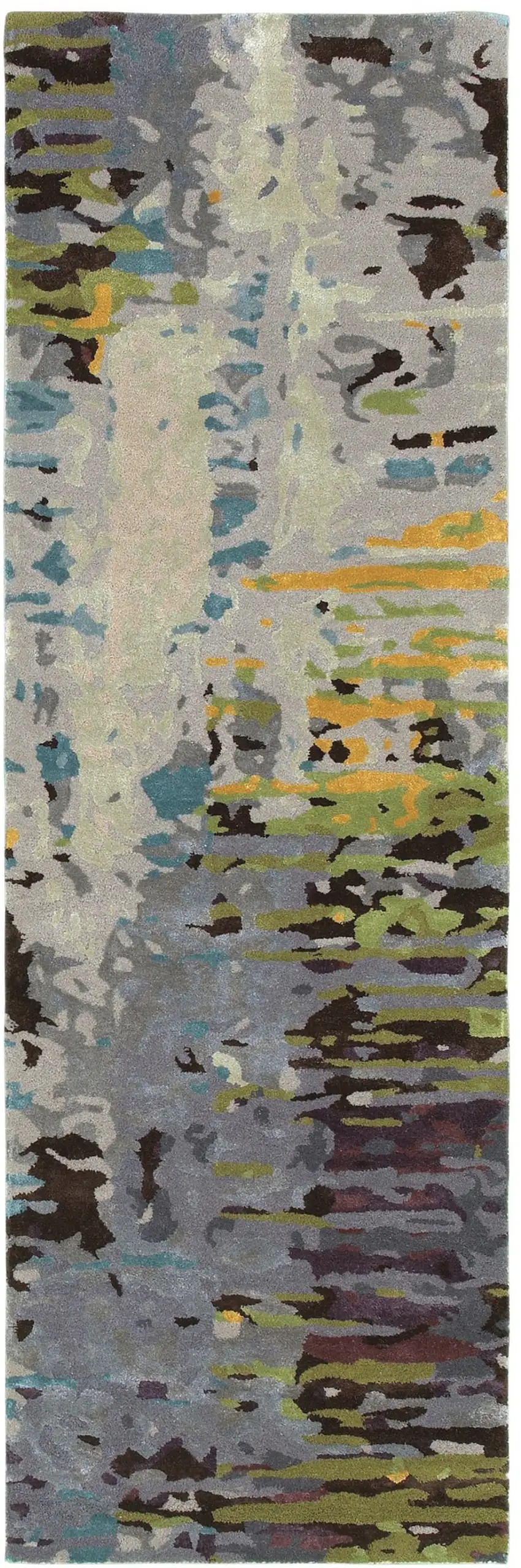 8' Gray Yellow And Black Abstract Hand Tufted Runner Rug Photo 2
