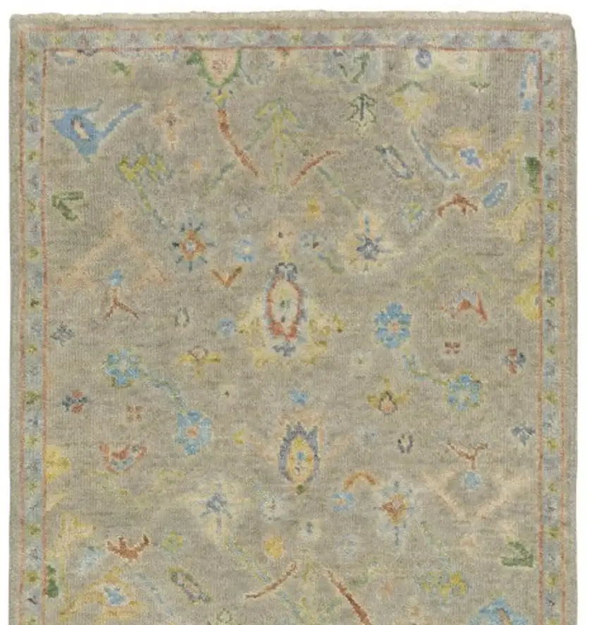 10' Gray Yellow And Green Wool Oriental Hand Knotted Runner Rug With Fringe Photo 5
