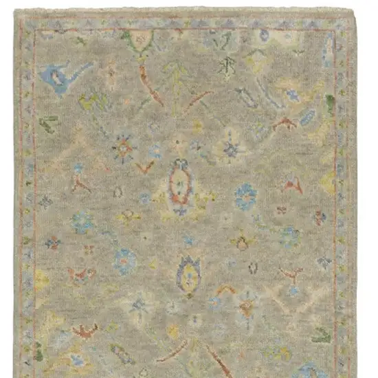 10' Gray Yellow And Green Wool Oriental Hand Knotted Runner Rug With Fringe Photo 5