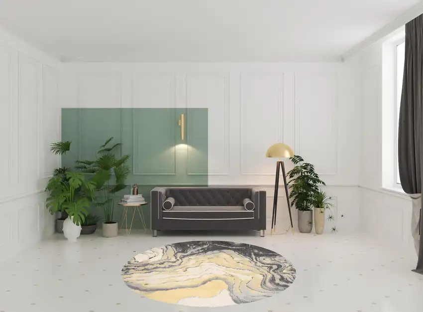 8' Gray Yellow And Ivory Round Stain Resistant Area Rug Photo 2