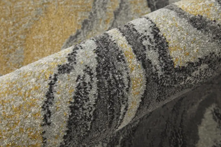 8' Gray Yellow And Ivory Runner Rug Photo 6