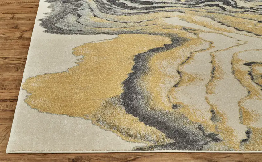 8' Gray Yellow And Ivory Runner Rug Photo 1