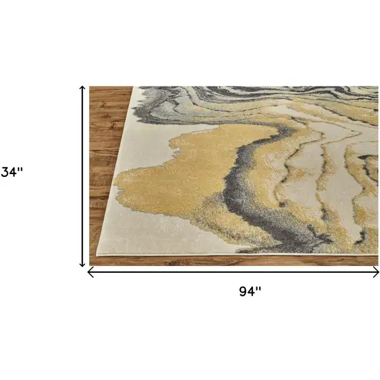 8' Gray Yellow And Ivory Runner Rug Photo 5
