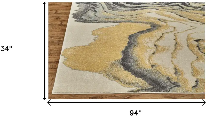 8' Gray Yellow And Ivory Runner Rug Photo 5