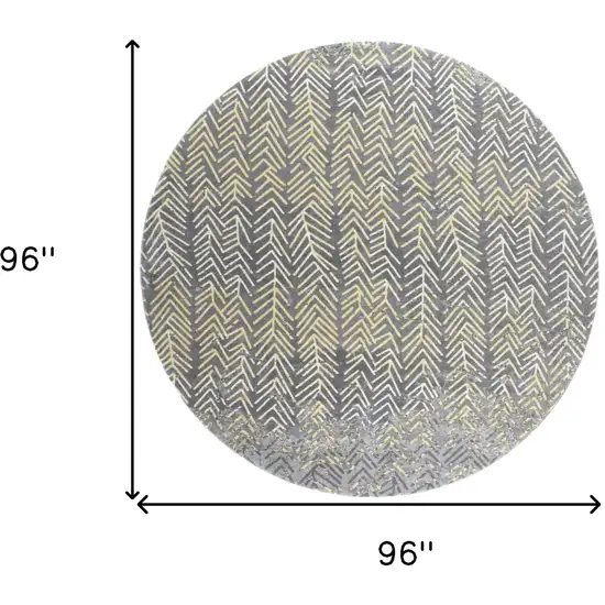 8' Gray Yellow And White Round Abstract Stain Resistant Area Rug Photo 4