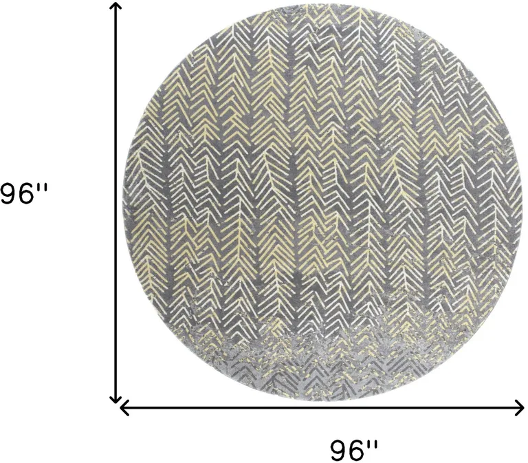 8' Gray Yellow And White Round Abstract Stain Resistant Area Rug Photo 4