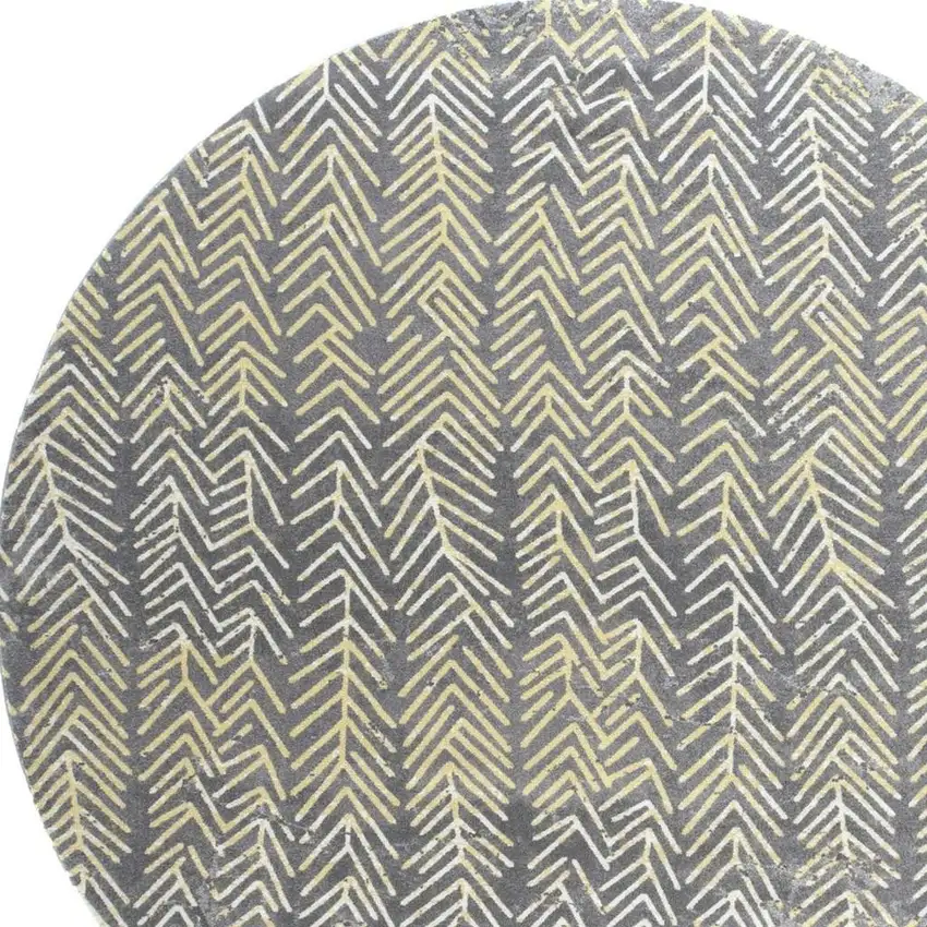 8' Gray And Yellow Abstract Round Rug Photo 4