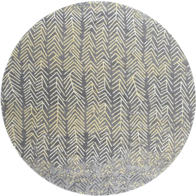 8' Gray Yellow And White Round Abstract Stain Resistant Area Rug Photo 1