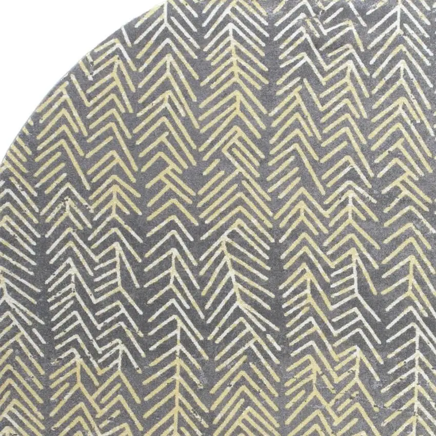 8' Gray And Yellow Abstract Round Rug Photo 3
