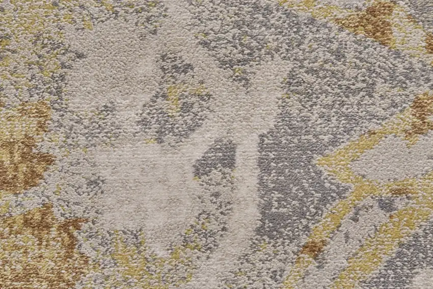 8' Gray Yellow and Ivory Floral Power Loom Worn Faded Runner Rug Photo 5