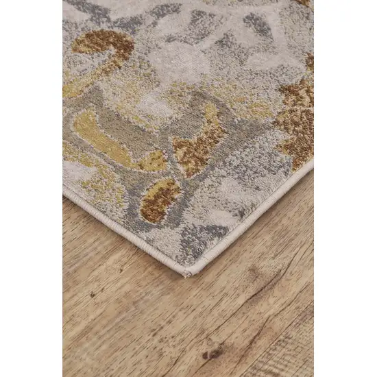 8' Gray Yellow and Ivory Floral Power Loom Worn Faded Runner Rug Photo 7