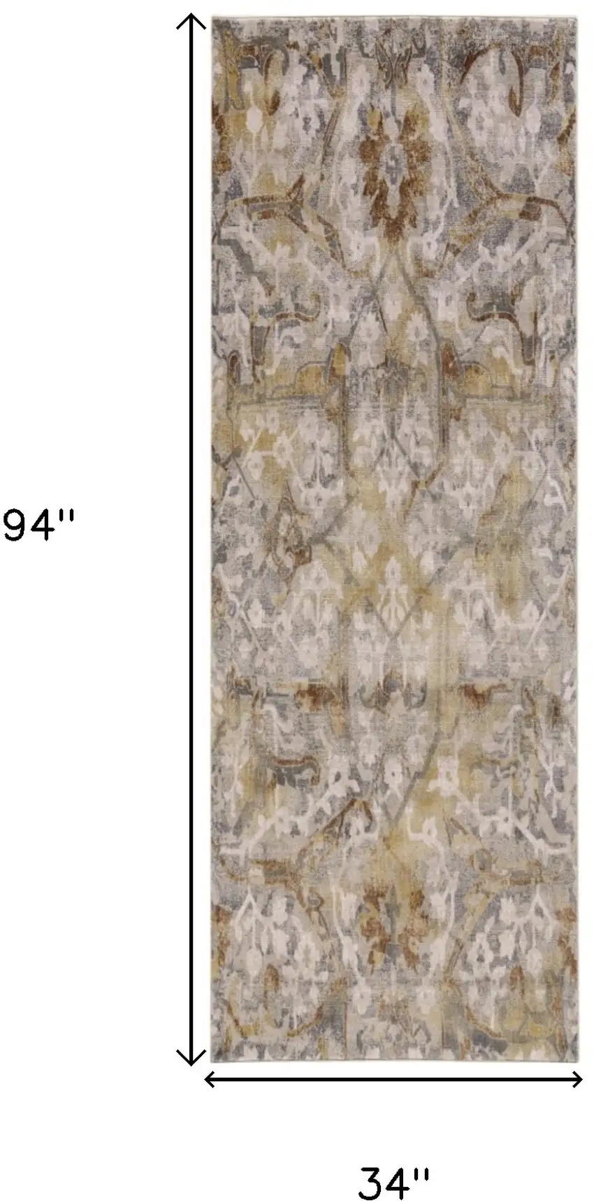 8' Gray Yellow and Ivory Floral Power Loom Worn Faded Runner Rug Photo 3