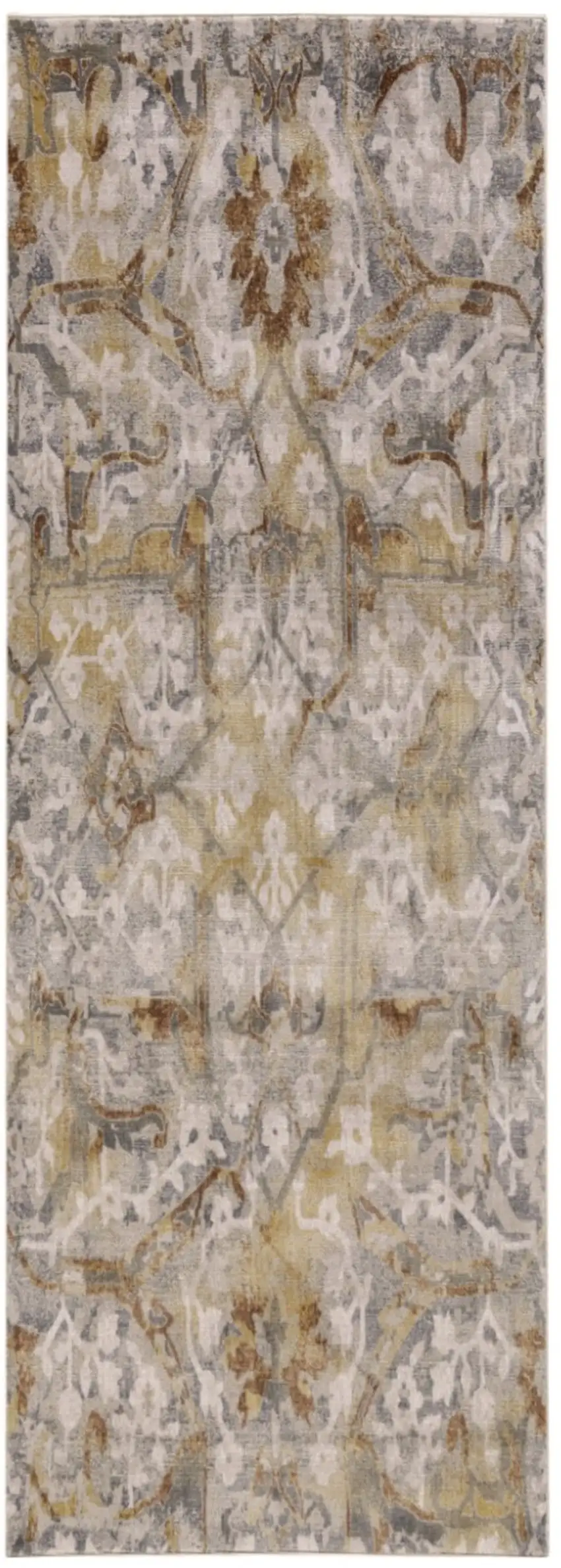 8' Gray Yellow and Ivory Floral Power Loom Worn Faded Runner Rug Photo 2
