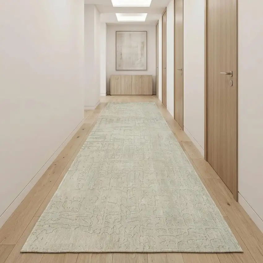 10' Beige And Gray Abstract Runner Rug Photo 1