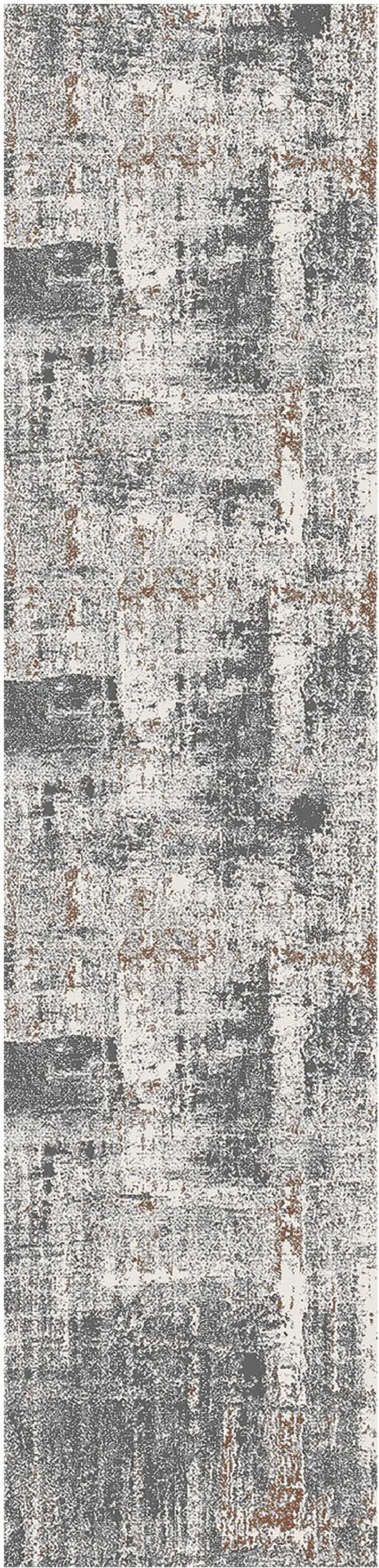 10' Gray and Beige Abstract Power Loom Runner Rug Photo 2