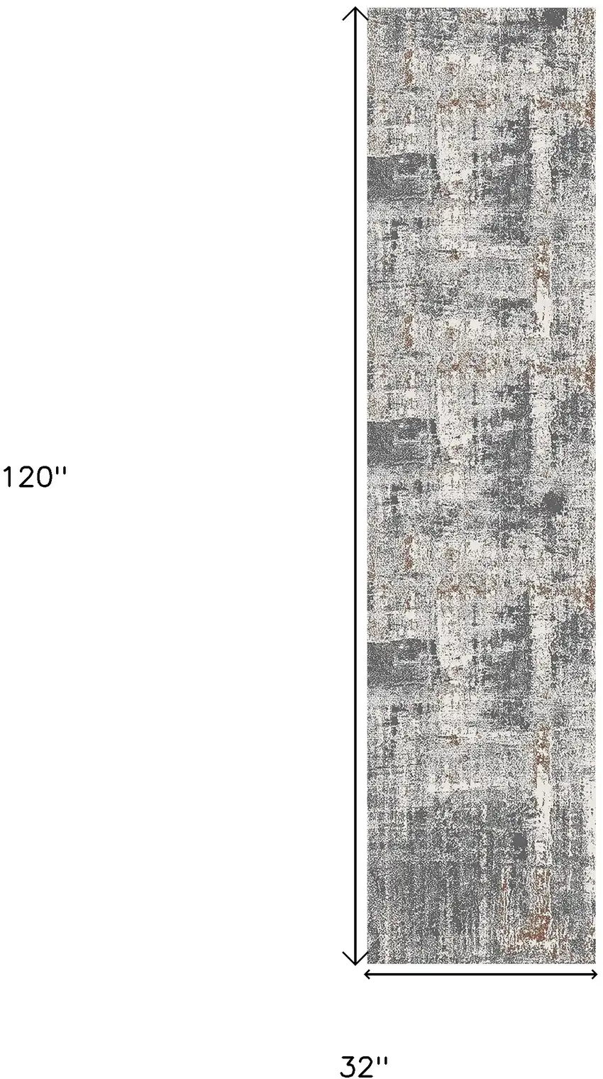 10' Gray and Beige Abstract Power Loom Runner Rug Photo 8