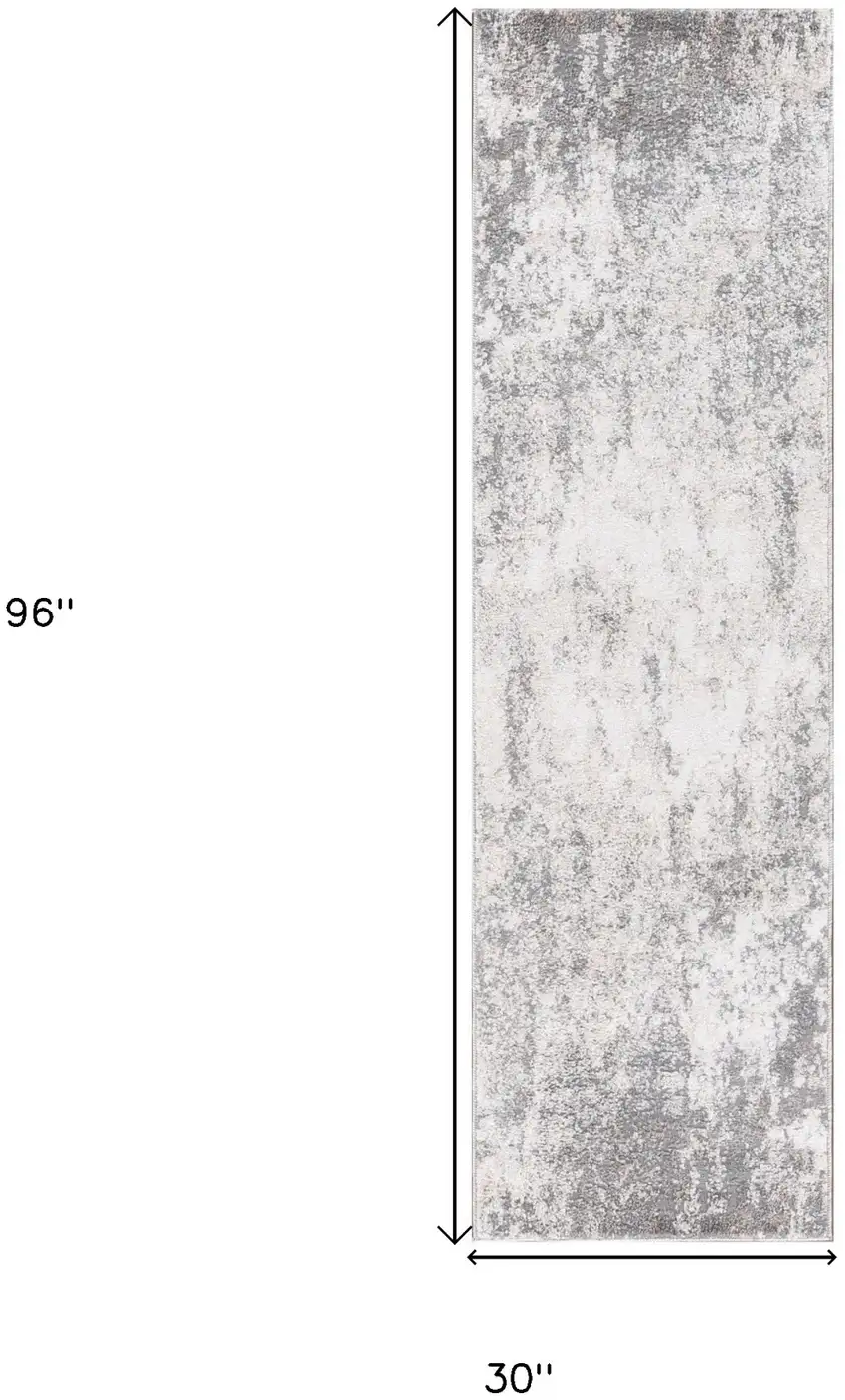 8' Gray and Beige Abstract Power Loom Runner Rug Photo 8