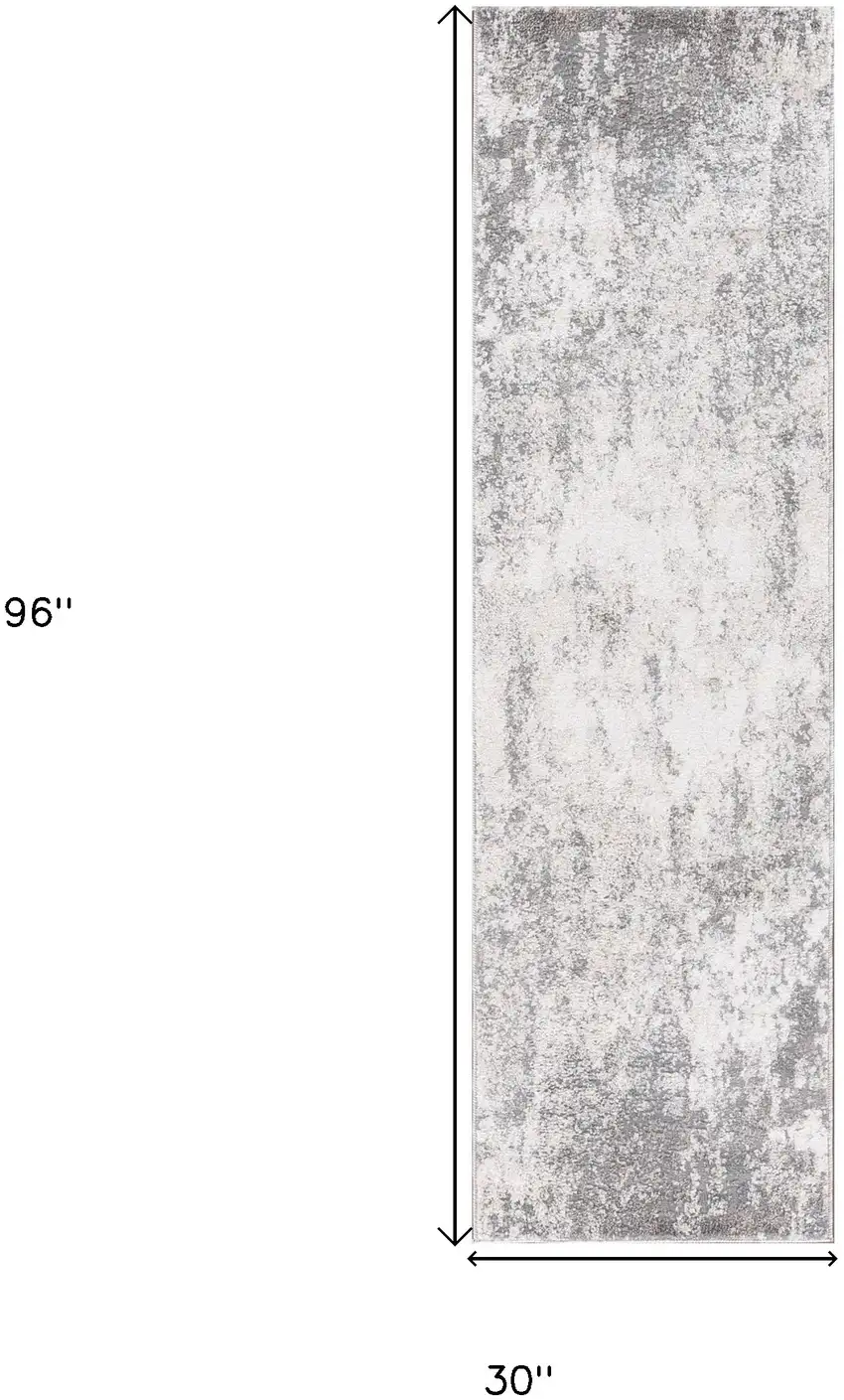 8' Gray and Beige Abstract Power Loom Runner Rug Photo 8