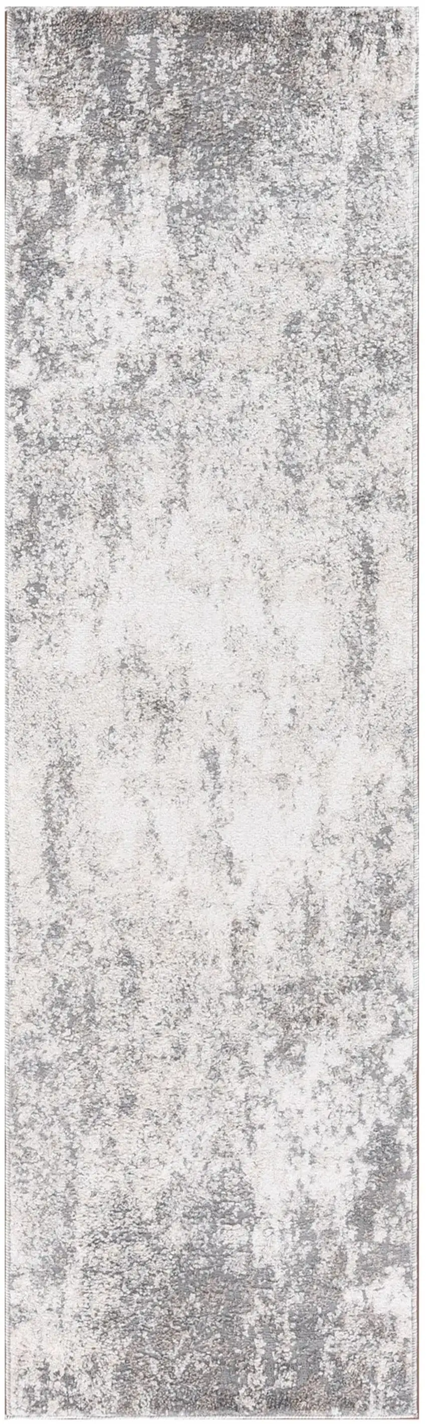 8' Gray and Beige Abstract Power Loom Runner Rug Photo 2