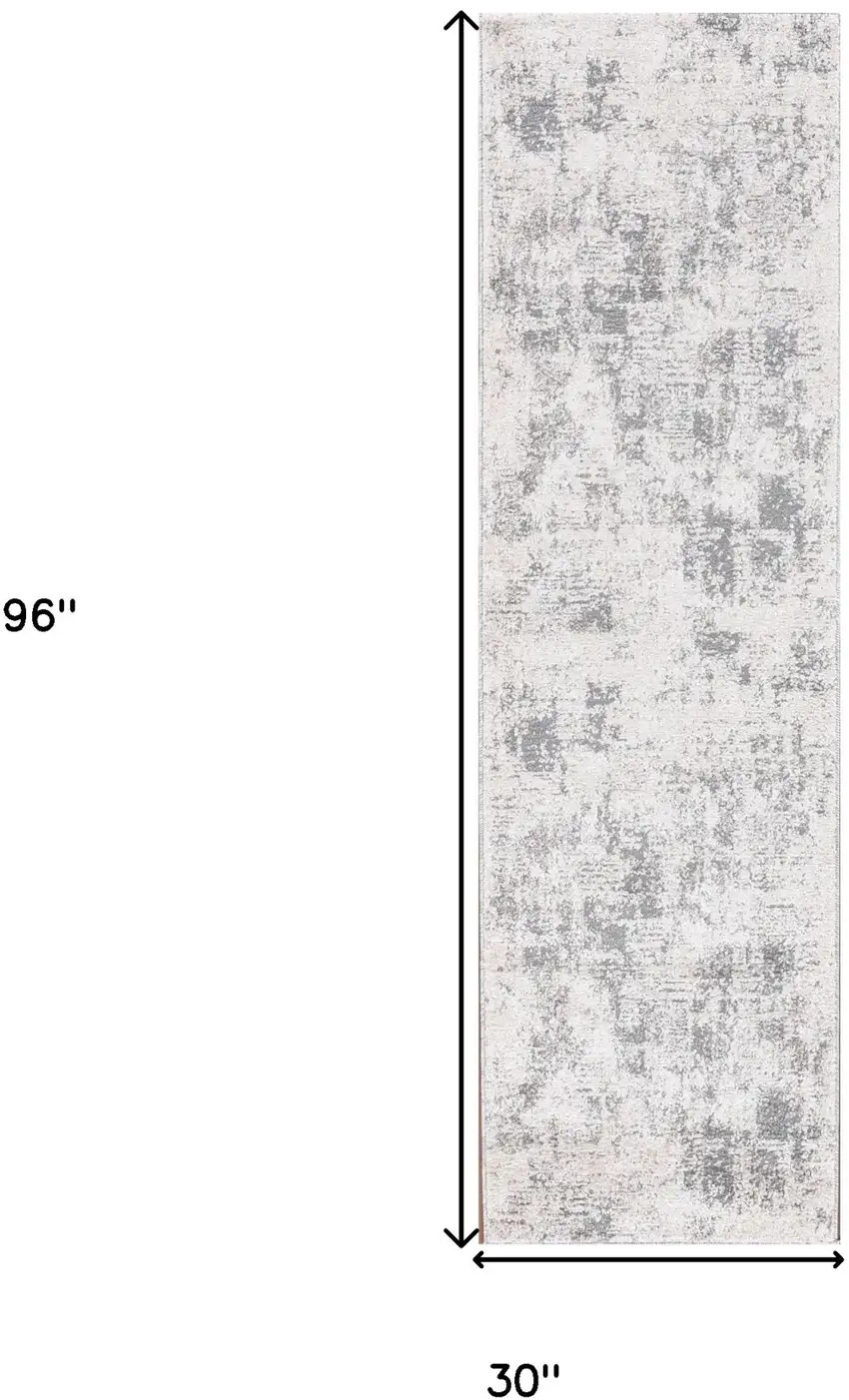 8' Gray and Beige Abstract Power Loom Runner Rug Photo 9