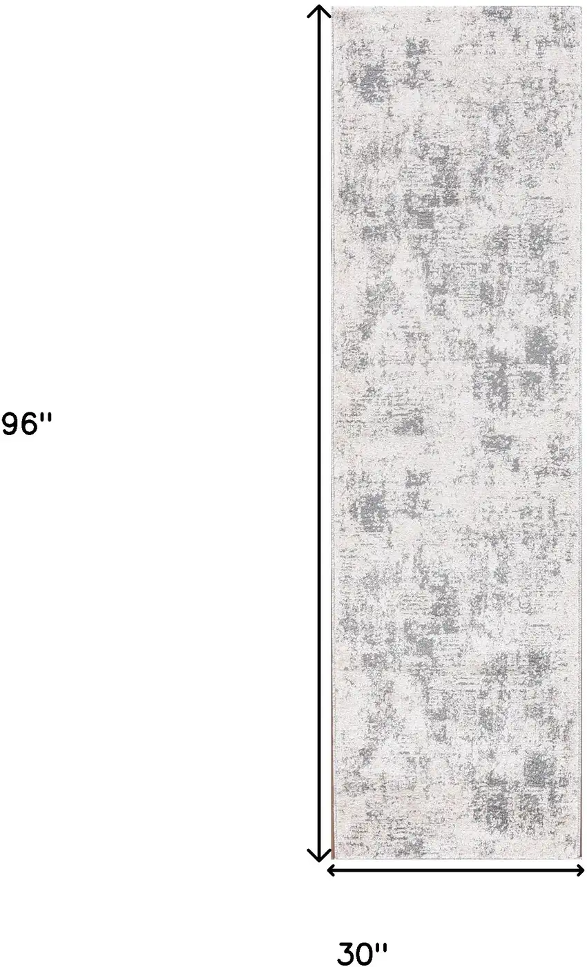 8' Gray and Beige Abstract Power Loom Runner Rug Photo 9
