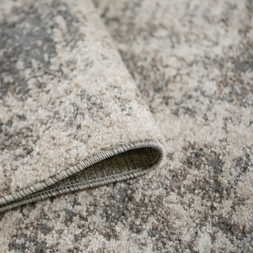 8' Gray and Beige Abstract Power Loom Runner Rug Photo 7