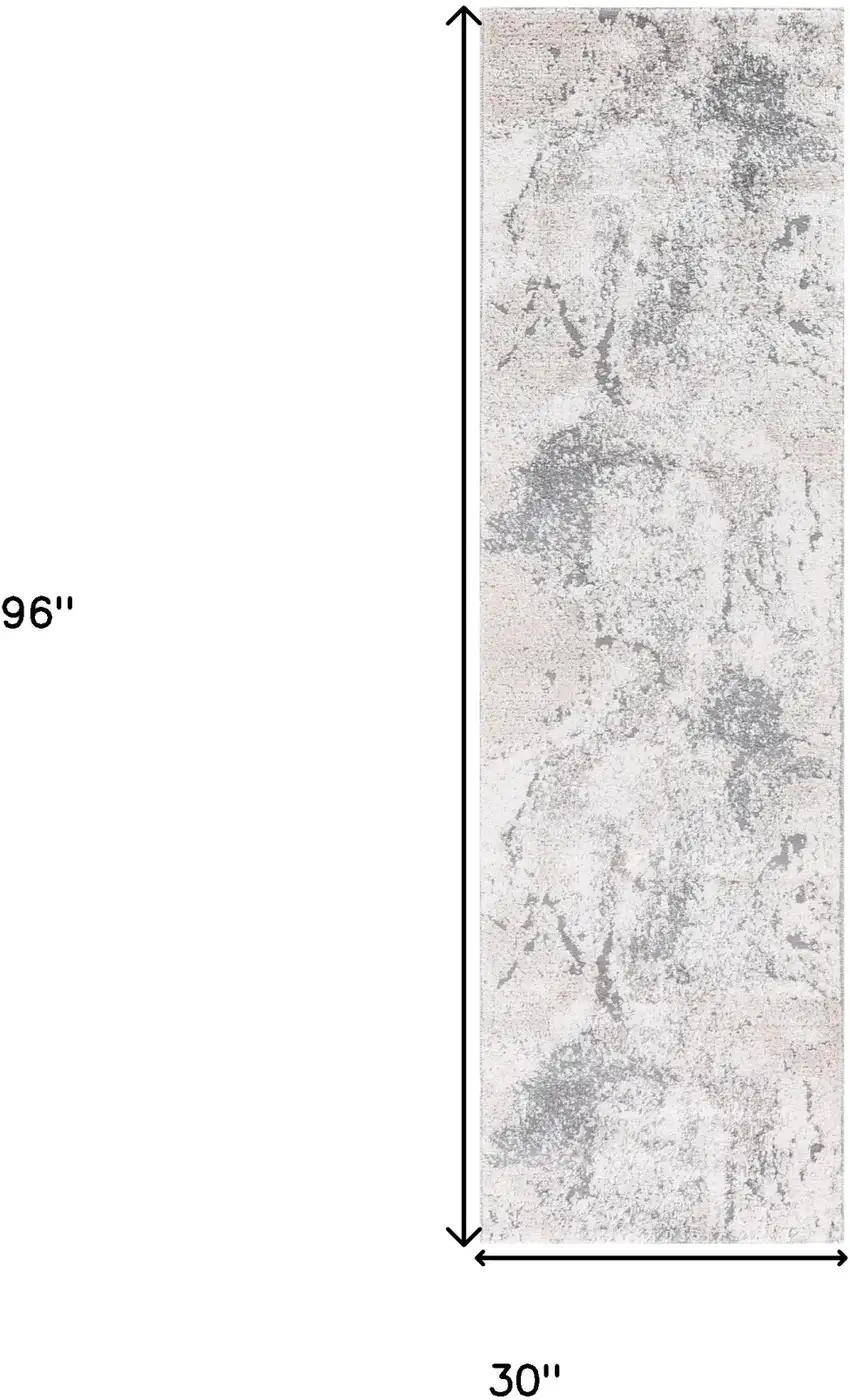 8' Gray and Beige Abstract Power Loom Runner Rug Photo 8