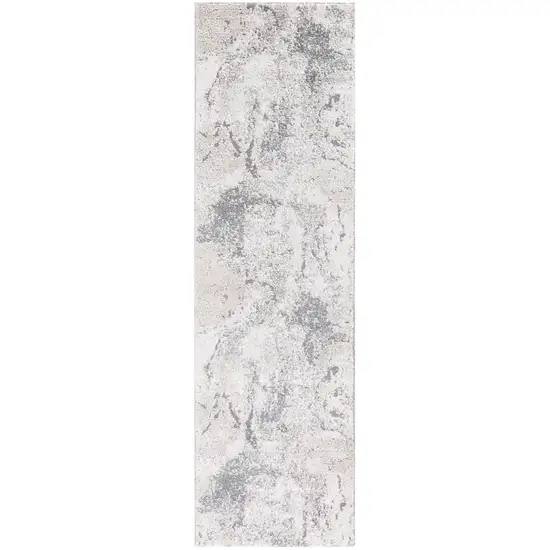 8' Gray and Beige Abstract Power Loom Runner Rug Photo 2