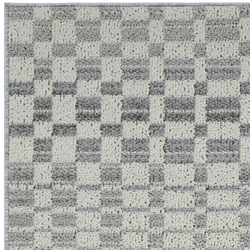 8' Gray and Beige Checkered Distressed Area Rug Photo 4