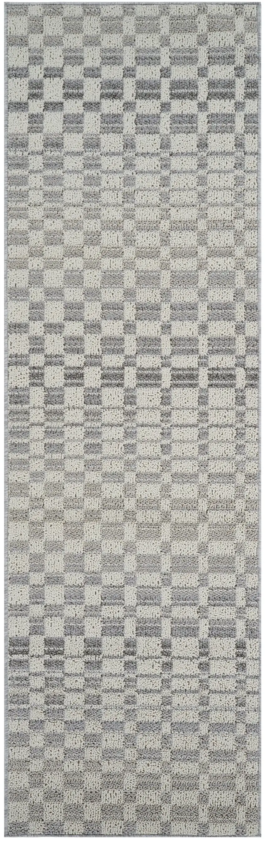 8' Gray and Beige Checkered Distressed Area Rug Photo 2