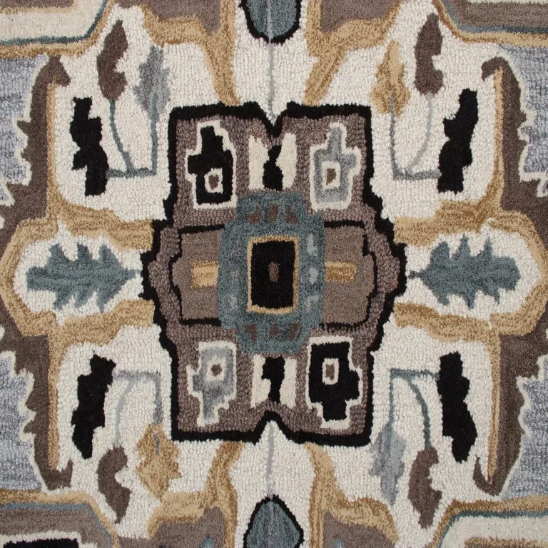 5' Gray and Beige Medallion Area Rug Photo 2