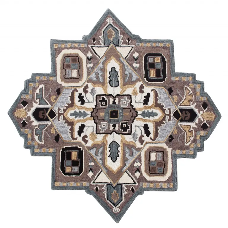 7' Gray and Beige Medallion Area Rug Photo 1