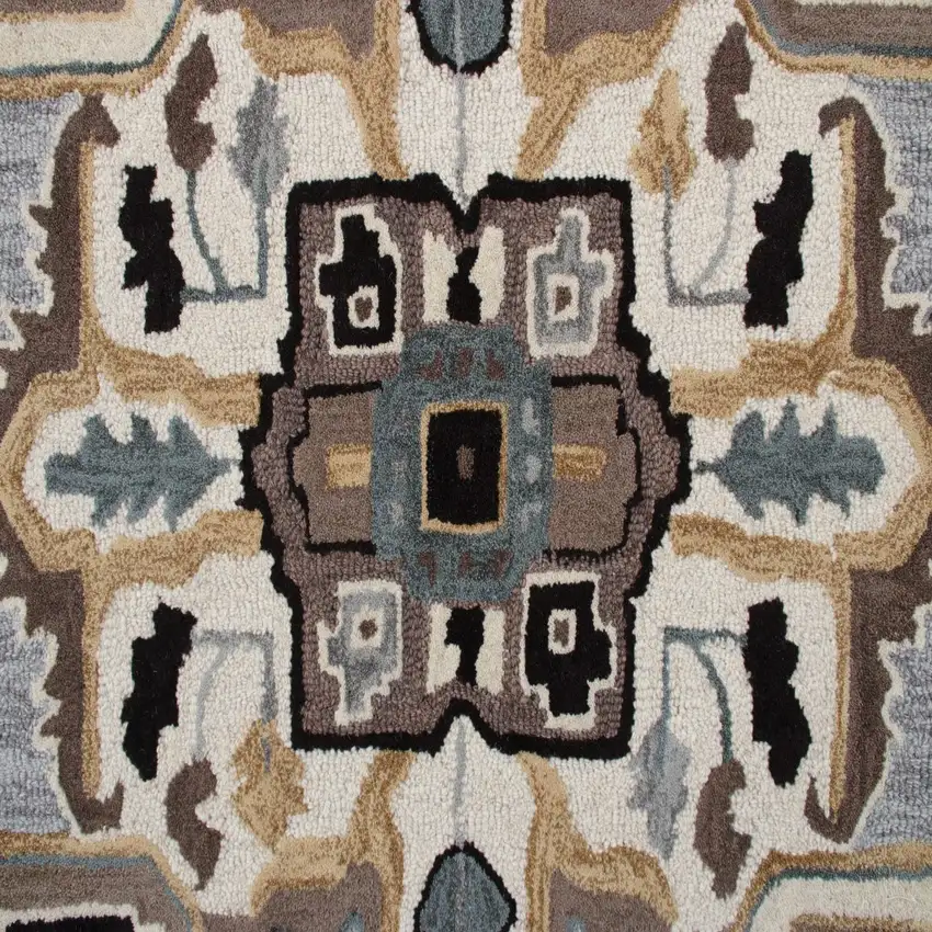 7' Gray and Beige Medallion Area Rug Photo 2