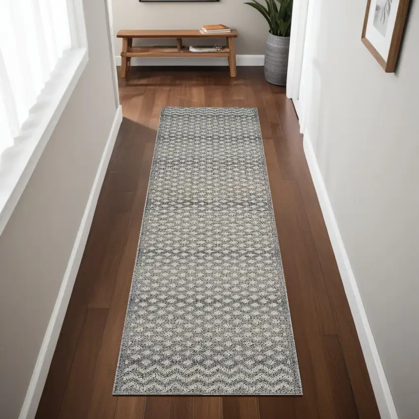 8' Gray and Beige Moroccan Distressed Area Rug Photo 1