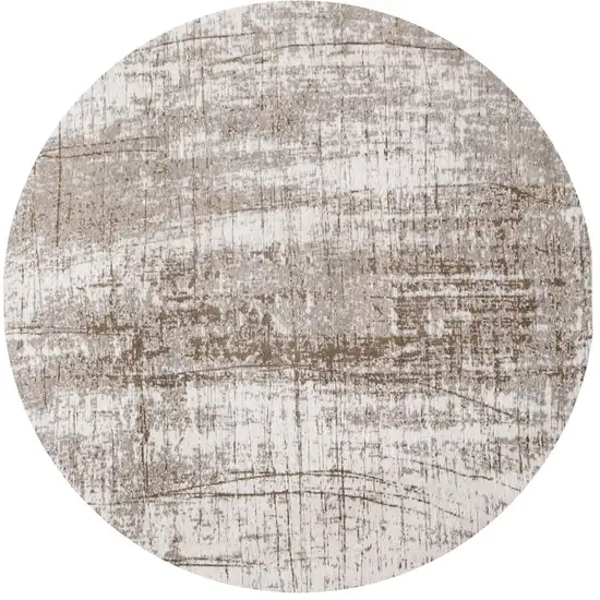 5' Gray and Beige Round Abstract Non Skid Area Rug Photo 2